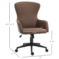 Vinsetto Swivel Office Chair Modern Linen Upholstered Home Computer Desk Task Chair with Cushioned Arm, Wheels, Adjustable Height, Brown(m-11)
