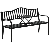 Outsunny Metal Outdoor Bench with Liftable Middle Table, Patio Loveseat, Garden Bench for Lawn, Porch, Seats 2–3 People, Black(m-9)