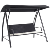 Outsunny 3 Person Wicker Porch Swing Chair Outdoor Rattan Patio Sling Hammock w/ Canopy(m-2)