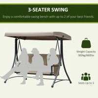 Outsunny 3-Seat Patio Swing Chair, Outdoor Porch Swing Glider with Adjustable Canopy, Side Pouches, Breathable Seat and Back, for Garden, Poolside, Backyard, Brown(m-7)