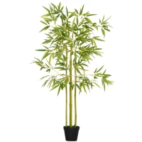 Outsunny 4FT Artificial Bamboo Tree Faux Decorative Plant in Nursery Pot for Indoor Décor(m-11)