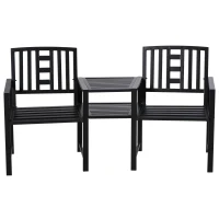 Outsunny Tete-a-Tete Garden Bench with Center Table, Metal Frame, Outdoor 2-Person Loveseat with Armrest for Patio Backyard Porch Black(m-17)