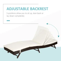Outsunny Patio Chaise Lounge, Pool Chair with 5 Position Adjustable Backrest & Cushion, Outdoor PE Rattan Wicker Sun Tanning Seat(m-4)