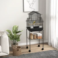 PawHut 48" Bird Cage with Perch, Swing, Food Container, Slide-out Tray, Handle, Parrot Cage for Finches, Canaries, Budgies(m-1)