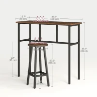 HOMCOM Bar Table Set of 6 Bar Table and Stools for 4 2 Breakfast Tables and 4 Stools for Living Room Dining Room Rustic Brown(m-3)