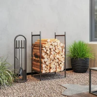 Outsunny Firewood Rack Outdoor, 19" Heavy Duty Metal Fireplace Log Holder with Mesh Sides and Decorative Deer Patterns(m-8)