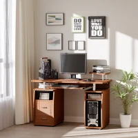 HOMCOM Multi-Function Computer Desk Home Office Workstation with Sliding Keyboard Tray, Elevated Shelf, Drawers and CPU Stand, Brown(m-2)