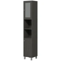 kleankin Tall Bathroom Cabinet w/ Mirror, Narrow Bathroom Storage Cabinet, Slim Linen Tower w/ Doors & Adjustable Shelves, Gray(m-1)