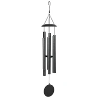 Outsunny 45" Wind Chimes Outdoor Deep Tone Wind Chime with 6 Aluminum Tubes and Hook for Patio, Yard, Garden Decor, Dark Grey(m-9)
