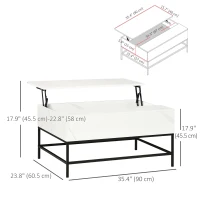 HOMCOM Lift Top Coffee Table with Hidden Storage Compartment Lift Tabletop Center Table for Living Room, White(m-3)