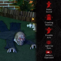 HOMCOM62 Inch/5.2ft Life Size Outdoor Halloween Decoration Crawling Zombie, Animated Prop Decor with Sound and Motion Activated, Light Up Eyes, Creepy Sound(m-7)