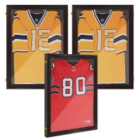 HOMCOM Set of 3 Jersey Display Frame Case, Acrylic Sports Shirt Shadow Box for Basketball Football Baseball, 23.5" x 31.5", Brown(m-10)