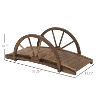 Outsunny 3.3ft Wooden Garden Bridge Arc Footbridge with Half-Wheel Style Railings & Solid Fir Construction, Stained Wood(m-3)