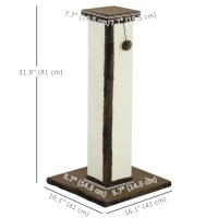 PawHut 32" Tall Cat Scratching Post for Indoor Cats and Kittens, Sisal Cat Scratcher with Hanging Ball Soft Plush, Brown(m-3)
