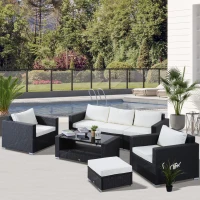 Outsunny 7 Pieces Patio Wicker Furniture Set, Outdoor PE Rattan Sectional Conversation Furniture Sofa with Glass Table and Cushion, Beige(m-8)