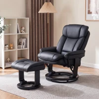 HOMCOM PU Leather Massage Recliner Chair with Ottoman, 10-Point Vibration, Swivel Armchair, Black(m-9)