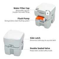 HOMCOM Outdoor Portable Travel Toilet Flushable Tank with Level Indicator  3 Way Pistol for Camping Boating Roadtripping 5.3 Gallon (20L)(m-4)