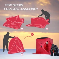 Outsunny 2 Person Ice Fishing Shelter, Pop-Up Portable Ice Fishing Tent with Carry Bag, Windows and Anchors for Low-Temp -22℉, Red(m-5)