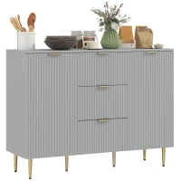 HOMCOM Modern Kitchen Storage Cabinet, Sideboard Buffet Cabinet w/ 3 Drawers and Adjustable Shelves for Kitchen Hallway, Grey(m-9)