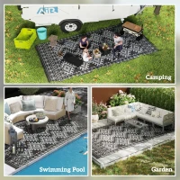 Outsunny Reversible Outdoor Rug, Waterproof Plastic Straw with Carry Bag, 9' x 18', Black & Gray Rhombus Border(m-5)
