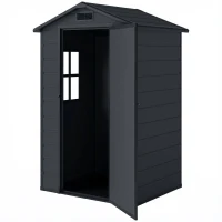 Outsunny 4' x 3' Plastic Garden Shed with Floor, Outdoor Small Shed with Lockable Door, Window and Vent, Dark Grey(m-2)