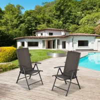 Outsunny Set of 2 Rattan Wicker Patio Dining Chairs with  Backrest Adjustable and Folding Design, Outdoor Recliner Set for Garden, Backyard, Lawn, Balcony, Mixed Gray(m-10)