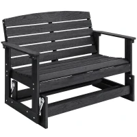 Outsunny Patio Glider Bench w/ HDPE Slatted Double Rocking Chair, Distressed Black(m-11)
