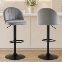 HOMCOM Bar Stools Set of 2, Swivel Counter Height Barstools with Footrest, Grey(m-1)