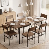 HOMCOM 7-Piece Industrial Dining Table Set for 4-6 Kitchen Table and Armless Chairs, Brown Wood Grain(m-1)