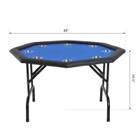 Soozier 47" 8 Player Octagon Poker Table with Cup Holders Folding Top - Blue(m-3)