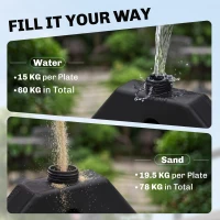 Outsunny 4 Piece Umbrella Base Stand w/ U Locking, 132 lb Capacity Water or 172 lb Capacity Sand, Black(m-4)