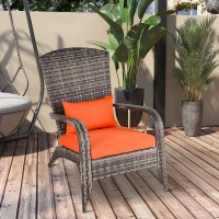 Outsunny Patio Wicker Adirondack Chair, Outdoor PE Rattan Fire Pit Chair, Muskoka Chair w/ Soft Cushions, Tall Curved Backrest and Comfortable Armrests for Deck Garden, Orange(m-8)