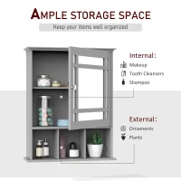 kleankin Bathroom Cabinet Wall Mount with Mirror Door 3 Shelf Organizer for Bathroom, Kitchen, Bedroom, Grey(m-5)