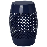 Outsunny 12" Steel Patio End Table, Round Hollow Drum Side Table, Accent Table for Indoor and Outdoor, Navy Blue(m-9)