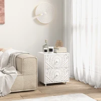 HOMCOM Mid-Century Bedside Table, Nightstand with 2 Drawers, Side End Table for Bedroom, White(m-1)