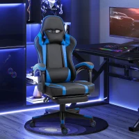 Vinsetto High Back Gaming Chair, PU Leather Racing Style Gamer Computer Chair with Retractable Footrest with Lumbar Support, Pillow and Adjustable Padded Armrests, Blue(m-10)
