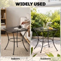 Outsunny Square Outdoor Side Table, Metal Outdoor Patio Table, Garden Coffee Side Bistro Tables with Mesh Grid Top for Balcony, Porch, Backyard, 17.7" x 17.7" x 19.7", Black(m-6)