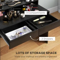HOMCOM Vanity Table, Makeup Dressing Table with LED Lighting Mirror, Drawers, for Bedroom, Black(m-5)