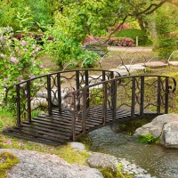 Outsunny 6' Metal Arch Backyard Garden Bridge with 660 lbs. Weight Capacity, Safety Siderails, Vine Motifs, Easy Assembly, Brown(m-2)