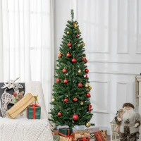 HOMCOM 6 FT Artificial Christmas Tree Pencil Xmas Tree with Stand, 618 Tips, Holiday Home Indoor Decoration for Party, Green(m-2)