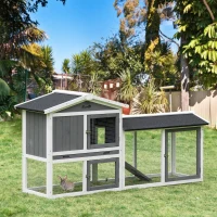 PawHut Wooden Rabbit Hutch with Run, Tray, Ramp for 1-3 Rabbits, Guinea Pigs, White(m-10)