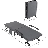 HOMCOM Rollaway Bed, Folding Bed with 3.25" Mattress, Portable Foldable Guest Bed with Adjustable Backrest, and Metal Frame on Wheels, Dark Grey(m-3)
