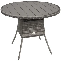 Outsunny 35.4" Outdoor Wicker Dining Table, PE Rattan Patio Furniture with Wood-plastic Composite Top, Grey(m-9)
