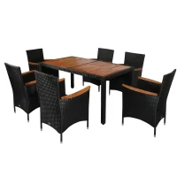 Outsunny 7 Pieces Outdoor Dining Set for 6, Wicker Rattan Patio Furniture Set, Patio Table and Chairs Set with Cushions, Acacia Wood Table Top, Conversation Set for Garden Backyard Deck, Cream White(m-11)