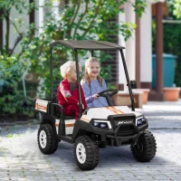 Qaba 24V 2 Seater Electric Car for Kids w/ Remote Control, 4 Wheels Spring Suspension, Soft Start, Storage, Sunshade, White(m-8)