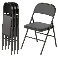 HOMCOM Set of 4 Metal Foldable Chairs, PU Leather Padded Folding Chairs with Cushion Seat and Open Back for Indoor, Black(m-4)
