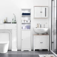 kleankin Tall Bathroom Storage Cabinet, Freestanding Tower Cabinet with Adjustable Shelf, 3 Open Shelves, White(m-10)