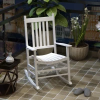 Outsunny Wooden White Porch Rocking Chair Patio Rocking Single Leisure Reclining Seat Armchair(m-8)