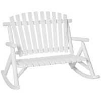 Outsunny Outdoor Wooden Rocking Chair, Double-Person Rustic Adirondack Rocker with Slatted Seat, High Backrest, Armrests for Patio, Garden and Porch, White(m-1)