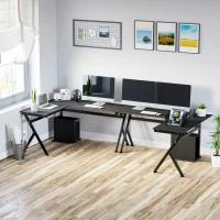 HOMCOM 61 Inch Modern Reversible L-Shaped Home Office Desk Computer Laptop Table Gaming Desk Corner Workstation with CPU Stand, Space Saving, Black(m-2)